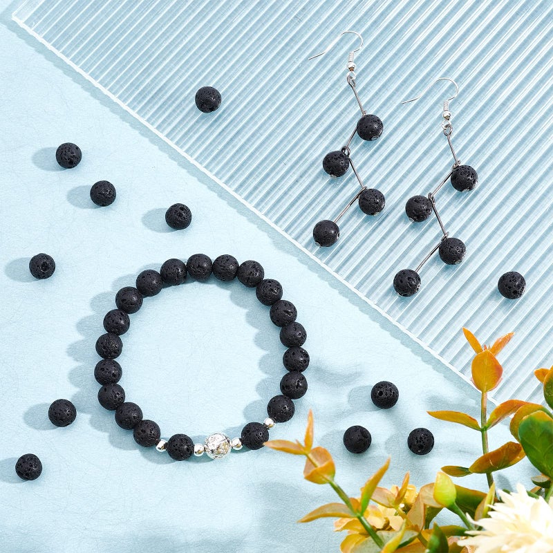 NBEADS 8mm Natural Black Lava Beads, Gemstone Round Chakra Beads, Diffuser Essential Oils Yoga Volcanic Rock Beads Loose Beads for Jewelry Making, About 150-160 Pcs - Image 3